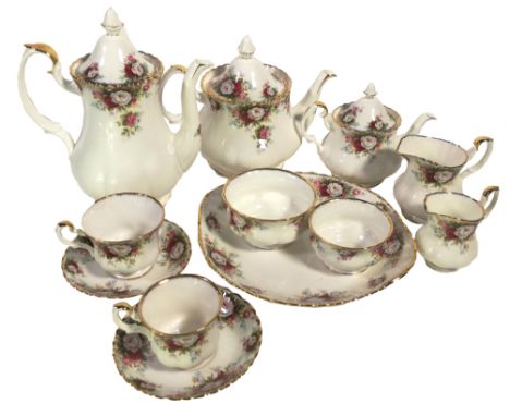 comprising: 12 tea cups and saucers, 12 coffee cups and saucers, 12 plates, 2 cake plates, 2 sugar bowls, a cream jug, a milk