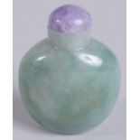 A 19TH CENTURY CHINESE JADEITE SNUFF BOTTLE, 6cm high.
