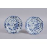 A PAIR OF 18TH CENTURY CHINESE BLUE AND WHITE PORCELAIN DISHES, painted with flora and cranes, 22.