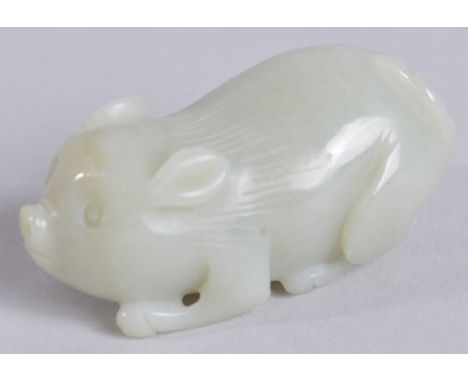 A 20TH CENTURY CHINESE CARVED JADE PIG, 6.5cm long.