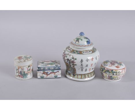 A COLLECTION OF FOUR CHINESE PORCELAIN ITEMS: x3 boxes and a jar and cover, (4).