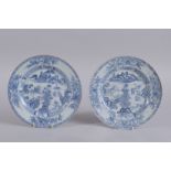 A PAIR OF 18TH CENTURY CHINESE BLUE AND WHITE PORCELAIN DISHES, painted with landscape scenes and