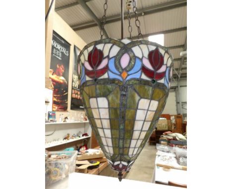 A large Tiffany style ceiling light
