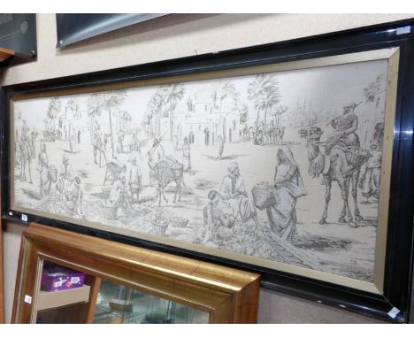 A framed tapestry