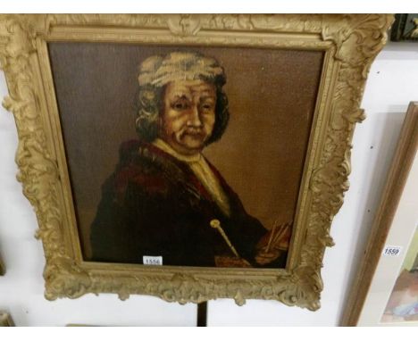 An oil on board portrait study after Rembrandt signed W J Monroe, image 42 x 42 cm
