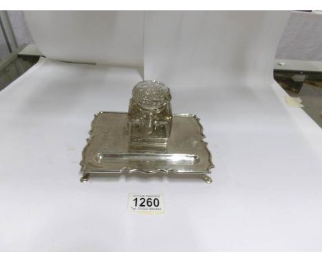 A silver ink stand with glass inkwell (inkwell top a/f)