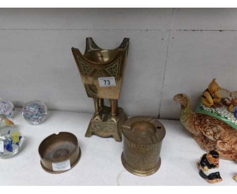 2 items of trench art and one other brass item