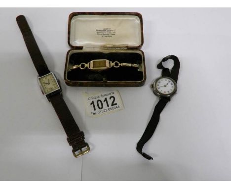 3 vintage wristwatches including 1 9ct gold, 1 silver and one other