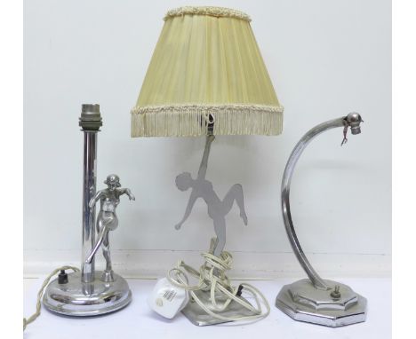 Three Art Deco chrome lamp bases