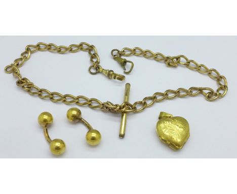 A plated double Albert, plated cufflinks and plated locket