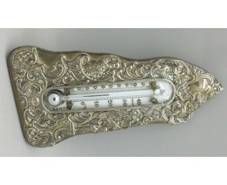 A silver mounted thermometer by William Comyns, a/f