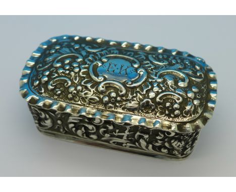 An embossed silver trinket box with initials, Birmingham 1902, 73mm