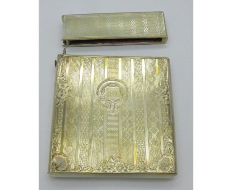 A white metal mounted mother of pearl card case, a/f