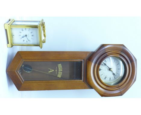 A Bayard brass carriage clock and a 31-day wall clock