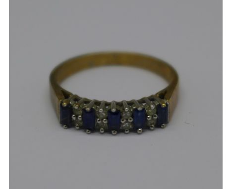 A 9ct gold, sapphire and white stone ring, 2.2g, O