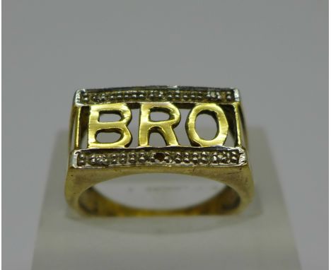 A silver-gilt 'BRO' ring, lacking one stone, 