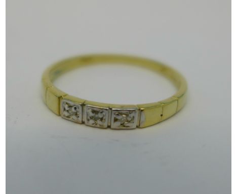 A 9ct gold and diamond ring, 1.0g, O