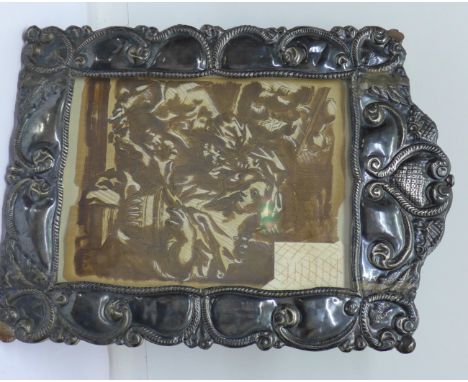 A 925 silver photograph frame, 36.6cm, a/f, mounted with an Italian style print