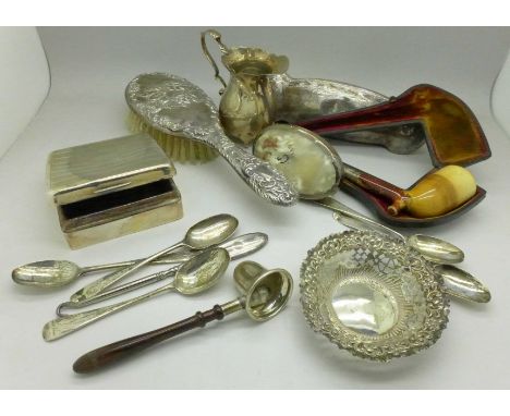 A collection of silver items, a/f, and a pipe, a/f, weighable silver 211g