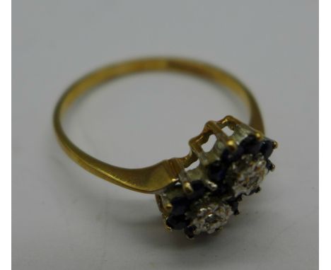 A 9ct gold, white stone and sapphire ring, 1.6g, P