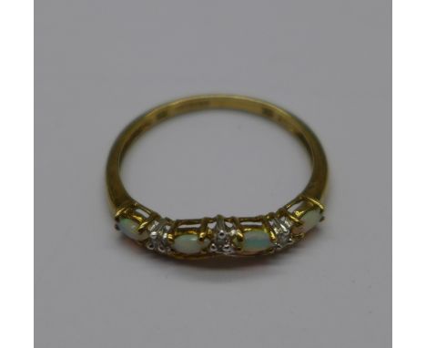 A 9ct gold, opal and diamond ring, 1.5g, Q