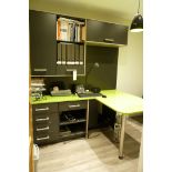 A Fitted Office Display comprising: Overhead Storage Unit of 2 Cupboards, Drawer and 2 shelves,