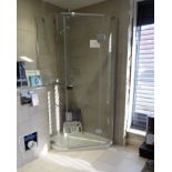 A Corner Shower Display comprising: Glass Enclosure with Shower Tray and Grohe Twin Head Shower,