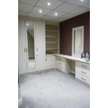 A Fitted Bedroom Display comprising: Double Door Wardrobe, 1390mm w x 2370mm h x 550mm dp with