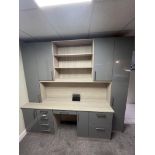 A Fitted Desk/Workstation comprising: Tall 4 shelf Cupboard, 2 Hanging File Drawers; 2-2 shelf