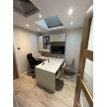 A Fitted Office Display comprising: Desk Unit, 1475 x 855mm; Side Unit with 5 drawers and 2 shelves,