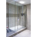 A Glass Shower Enclosure Display, 2080mm h x 1370mm w x 890mm dp with Sliding Door and Shower
