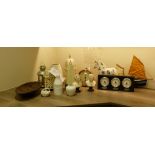 Assorted Showroom Dressing Items including Miniature Busts, Time Zone Clock, Vases, Model Boat.
