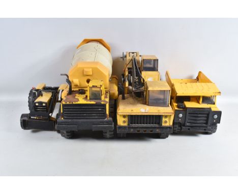 THREE MIGHTY TONKA TOYS, Tractor with front loading shovel, Concrete Mixer and and an incomplete lorry mounted Crane/Grab Cra