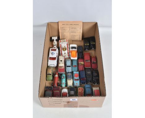 A QUANTITY OF UNBOXED AND ASSORTED PLAYWORN DIECAST CAR MODELS, majority are 1960's Corgi and Dinky models, to include Corgi 