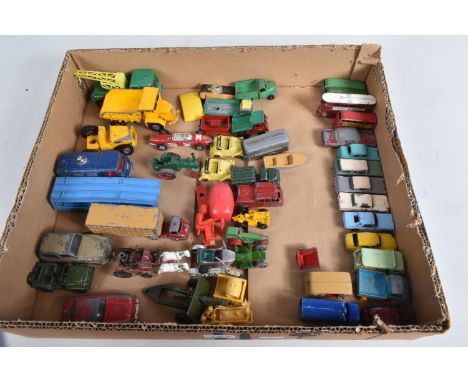 A QUANTITY OF UNBOXED AND ASSORTED PLAYWORN DIECAST VEHICLES, to include Dinky Toys Porsche 356a Coupe, No.182, red body, spu