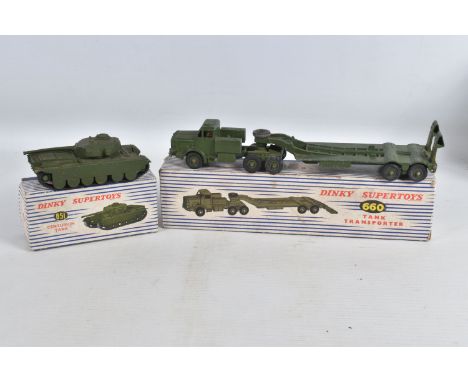 A BOXED DINKY SUPERTOYS THORNYCROFT MIGHTY ANTAR TANK TRANSPORTER, No.660, 2nd edition without windows, with a boxed Dinky Su