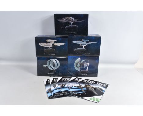 A COLLECTION OF FIVE EAGLEMOSS SPECIAL ISSUE STAR TREK OFFICIAL STARSHIP COLLECTION MODELS AND MAAZINES, to include a no.6 NX