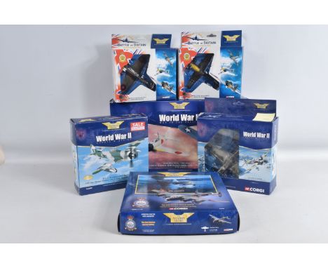 SIX BOXED 1:72 SCALE CORGI AVIATION ARCHIVE DIECAST MILITARY MODELS, to include two Battle of Britain models, a  Messerschmit