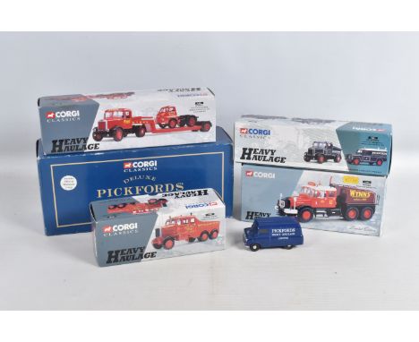 FIVE BOXED AND ONE UNBOXED CORGI CLASSICS HEAVY HAULAGE MODELS, to include an unboxed Bedford Van registration plate no. JUL 