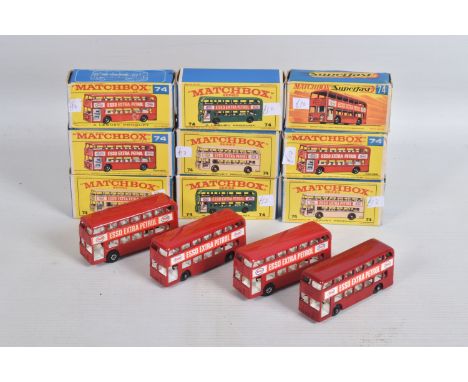A COLLECTION OF BOXED LESNEY MATCHBOX DAIMLER FLEETLINE BUS, No.74, five regular wheels versions, three in cream, and two in 