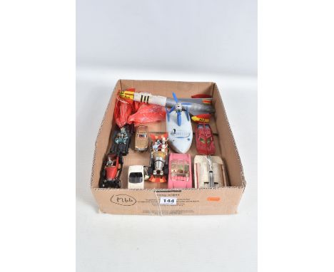 A QUANTITY OF UNBOXED AND ASSORTED PLAYWORN FILM AND T.V. RELATED DIECAST MODELS, Corgi Toys, James Bond Aston Martin, No.261