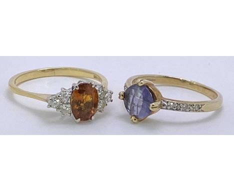 18CT &amp; 9CT GOLD DIAMOND &amp; SEMI-PRECIOUS SET STONE DRESS RINGS (2) - the 18ct ring with central Madeira Citrine, 8 x 6