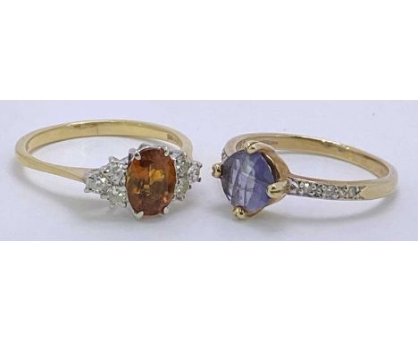 18CT &amp; 9CT GOLD DIAMOND &amp; SEMI-PRECIOUS SET STONE DRESS RINGS (2) - the 18ct ring with central Madeira Citrine, 8 x 6