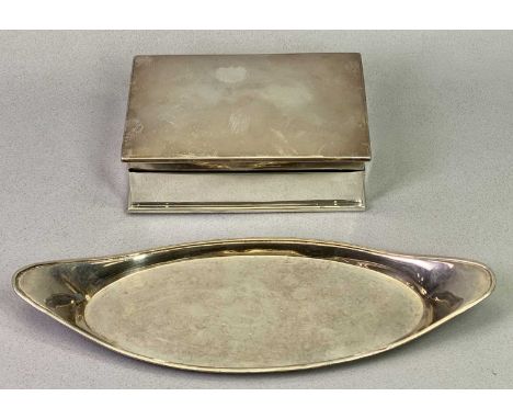 BIRMINGHAM SILVER CIGARETTE BOX and an unmarked white metal candle snuffer tray, Maker Adie Brothers Ltd probaly 1925 date ma