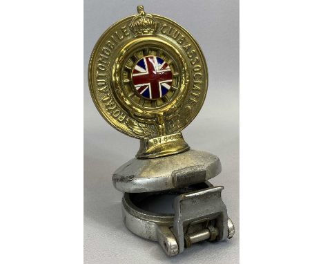 ROYAL AUTOMOBILE CLUB ASSOCIATION - gilt brass and enamel car badge, B7662, mounted on a chrome radiator cap, 15.5cms H and a