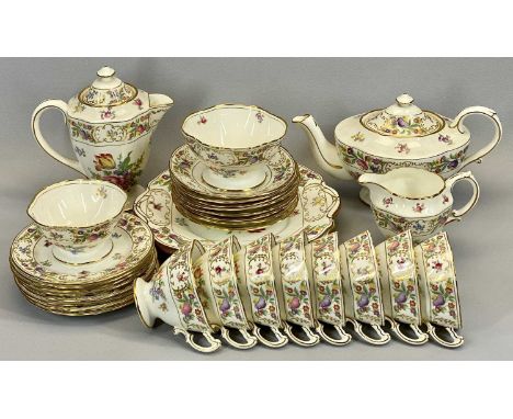 A HAMMERSLEY DRESDEN SPRAYS TEA SERVICE - two serving plates, teapot, hot water jug, milk jug and sugar basin, 6 cups and 6 s