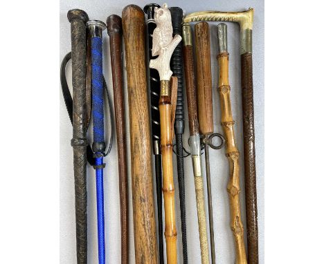 ANTLER HANDLED PLAITED LEATHER RIDING CROP, 55cms, other riding crops, bamboo swagger stick with nickel plated pommel, 71cms,