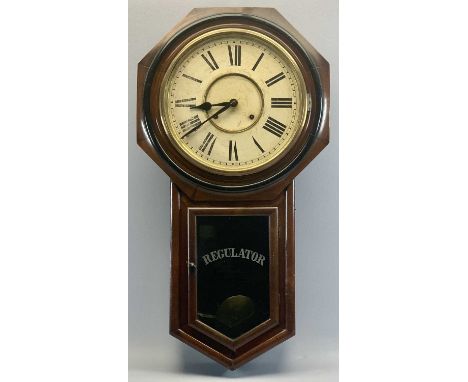 ANSONIA CLOCK COMPANY NEW YORK MAHOGANY CASED REGULATOR WALL CLOCK - late 19th century, circular cream paper dial with black 
