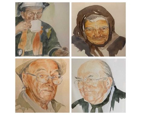 KEN BROWN MBE watercolours (4) - portrait studies, signed, 32 x 23cms (all similar sizes)