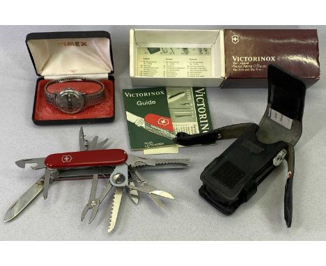 TIMEX GENT'S VINTAGE WRISTWATCH, CASED and a Swiss Army Officer's knife, stainless steel bracelet wristwatch, the dial set wi